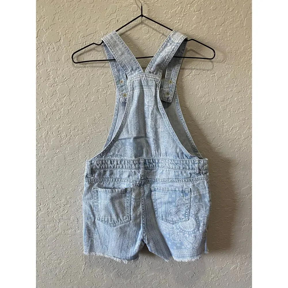 The Children's Place Girls Blue Denim Paisley Overall Shorts Size 10